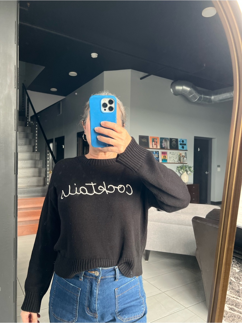Z Supply Black Crewneck Sweater with White Script